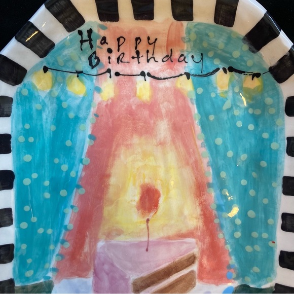 Happy Birthday “Handmade Ceramic 8 Sided Platter 13”x10” Cake Design - Picture 5 of 10